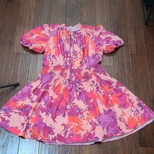 First Love Pink & Purple Floral Dress with Smocked Waist size 2X